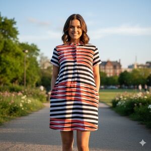 Dusen Dusen Silk Abstract Shirt Dress Size Medium